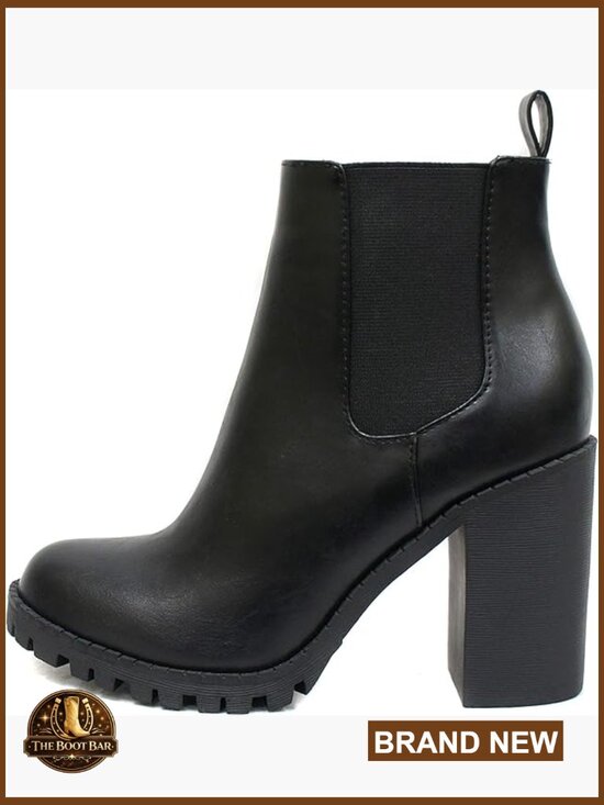 Ankle Boots with Lug Sole Platform and Chunky Heel Elastic Gore